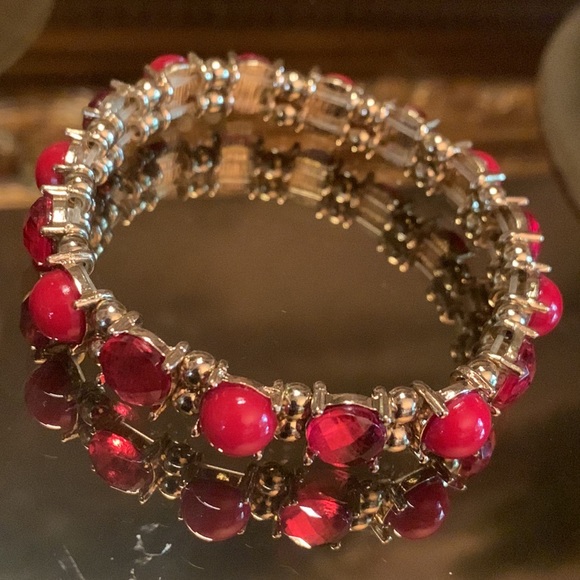 * LAST ONE* Jeweled  Stretch Bracelet Ruby Red/ Pink - Picture 1 of 3